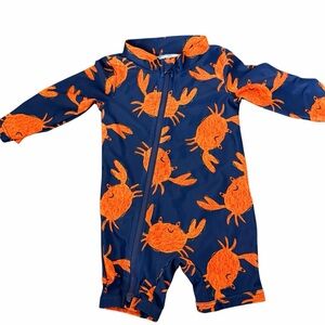 Navy and Orange Crab Print Kids One Piece